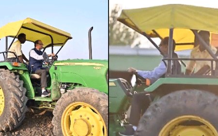 केंद्रीय कृषि मंत्री शिवराज सिंह चौहान ने खेत में चलाया ट्रैक्टर, टमाटर की खेती के लिए तैयार की जमीन