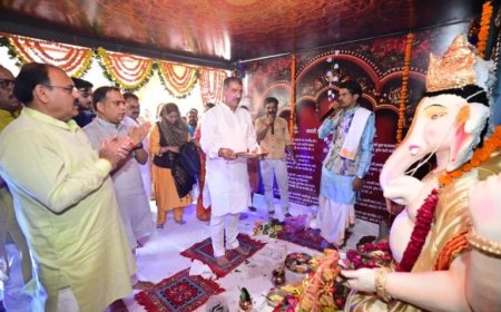 भाजपा प्रदेश कार्यालय में गणेश प्रतिमा स्थापना, नेताओं ने की पूजा-अर्चना