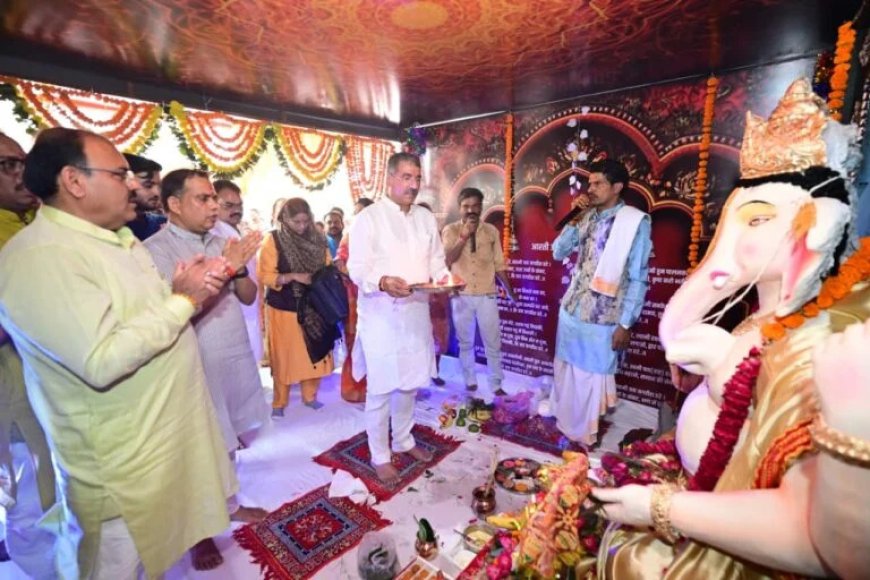 भाजपा प्रदेश कार्यालय में गणेश प्रतिमा स्थापना, नेताओं ने की पूजा-अर्चना
