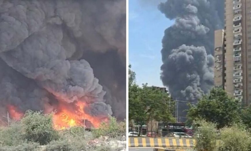 लखनऊ के बाद गाजियाबाद के इंदिरापुरम में भीषण आग, काले धुएं से आसमान भर गया