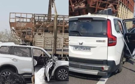 उत्तर प्रदेश के बांदा में दर्दनाक हादसा: सिलेंडर लदे ट्रक में घुसी स्कॉर्पियो-N, कारोबारी समेत 4 की मौत