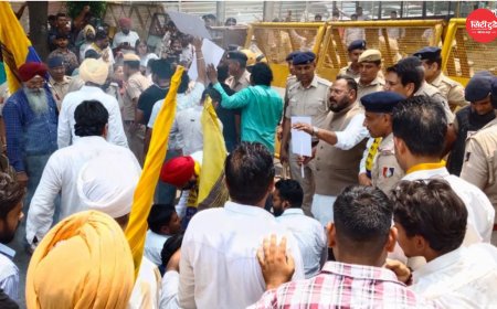 चंडीगढ़ BJP मुख्यालय के बाहर AAP का जोरदार प्रदर्शन जतिंदर पाल मल्होत्रा की टिप्पणी पर बवाल, पुलिस से हुई नोकझोंक