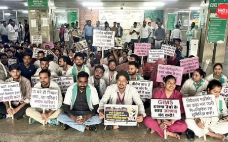 जिम्स ग्रेटर नोएडा में आउटसोर्स कर्मचारियों की हड़ताल आठवें दिन भी जारी, वैकल्पिक व्यवस्था से संभाली गई ओपीडी; समाधान की राह अब भी दूर