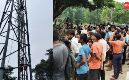 सहरसा में 'शोले स्टाइल' प्रदर्शन: डिग्री कॉलेज की मांग को लेकर मोबाइल टावर पर चढ़े पूर्व मुखिया और वकील, 6 घंटे बाद उतरे; अब FIR दर्ज
