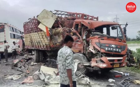 भिंड में भीषण सड़क हादसा: नेपाल से पुणे जा रही स्लीपर बस LPG सिलेंडर लदे ट्रक से टकराई, महिला की मौत; 15 यात्री घायल