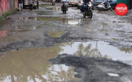 इंदौर में सड़क की बदहाली पर अनोखा विरोध: भावनानगर के लोगों ने गड्ढों में रोपे पौधे, पार्षद ने किया धरना