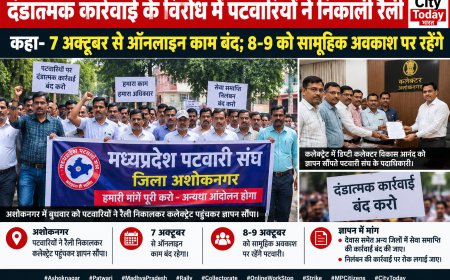 दंडात्मक कार्रवाई के विरोध में पटवारियों ने निकाली रैली:कहा- 7 अक्टूबर से ऑनलाइन काम बंद; 8-9