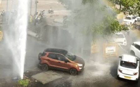 इंदौर में जल संकट के बीच फूटी नर्मदा पाइपलाइन, सड़क पर बहा पानी; डीमार्ट के पास अंडरपास बंद