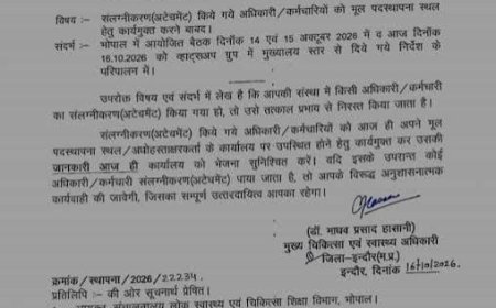 इंदौर में 175 डॉक्टर-नर्सों एवं कर्मचारियों के अटैचमेंट समाप्त:मूल पदस्थापना पर तुरंत लौटने के आदेश, जॉइनिंग के बाद ही मिलेगा अक्टूबर का वेतन